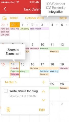 Awesome Note inzoomen in agenda iPhone