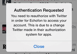 Echofon foutmelding iPhone-app
