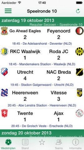 Eredivisie Live iPhone-app speelronde