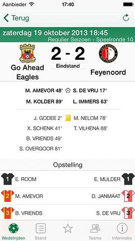 Eredivisie livestand iPhone-app