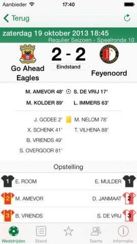 Eredivisie livestand iPhone-app