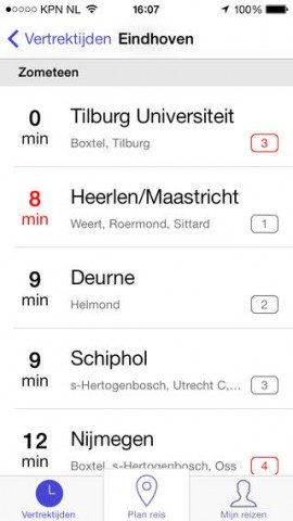 RailPlanner vertrektijden overzicht iPhone