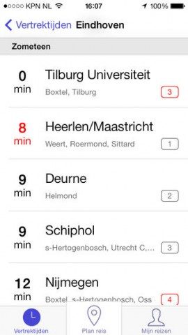 RailPlanner vertrektijden overzicht iPhone