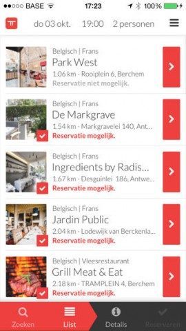 Tablebooker resultaten iPhone