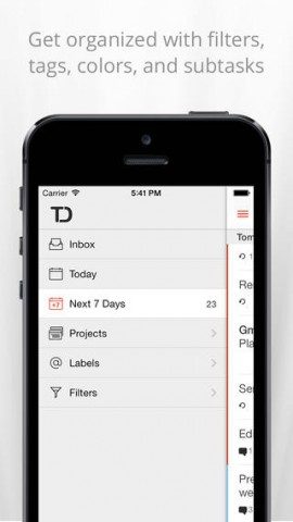 Todoist hoofdmenu iPhone iOS 7