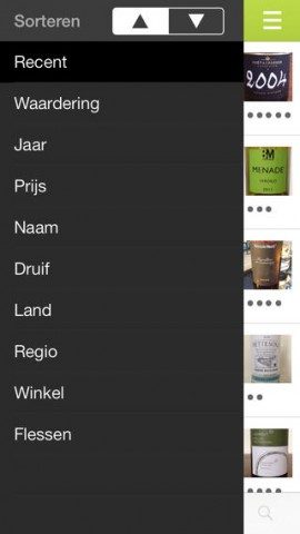 Winebase wijnen sorteren op iPhone