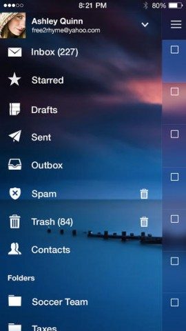 Yahoo Mail schuifmenu inbox iPhone