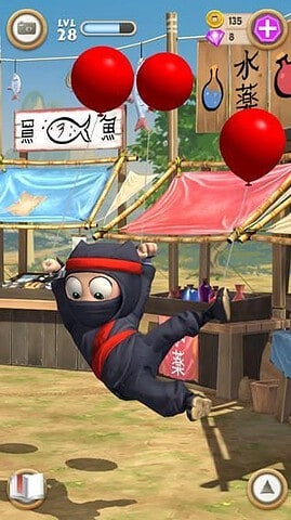 Clumsy Ninja optillen aan ballonnen