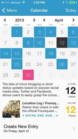 Day One dagboek-app maandoverzicht