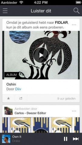 Deezer iOS 7 Luister Dit nieuwsfeed