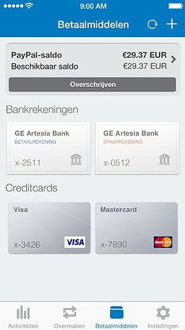 PayPal ingevoerde kaarten iPhone