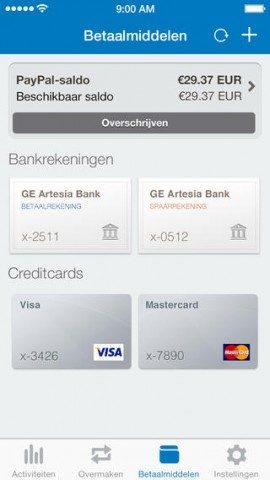 PayPal ingevoerde kaarten iPhone