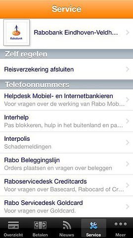 Rabo Bankieren service reisverzekering iPhone