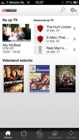 TVVlaanderen hoofdmenu iPhone