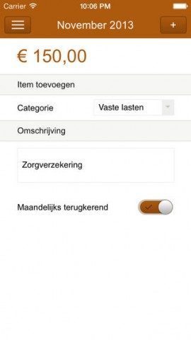 Uitgaven uitgave invoeren op iPhone