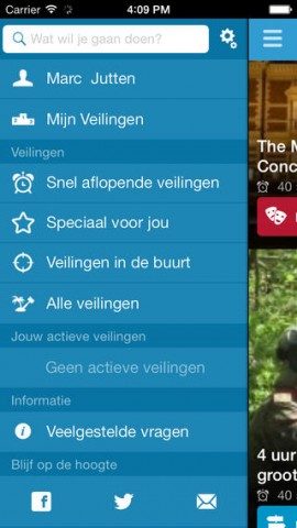 VakantieVeilingen nieuw schuifmenu