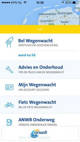 ANWB Wegenwacht hoofdmenu