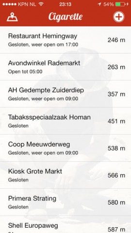 Cigarette locaties op kaart iPhone