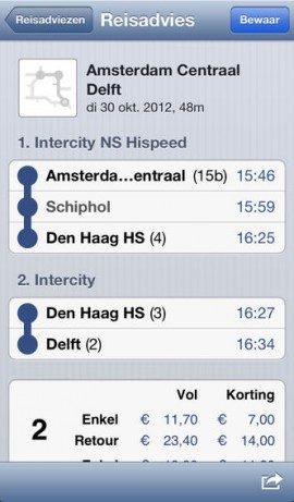 Trein route met overstappen