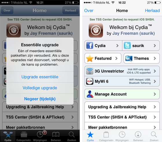 Cydia update voor iOS 7