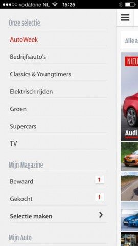 AutoWeek hoofdmenu secties