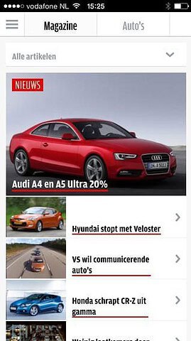 AutoWeek.nl hoofdmenu iPhone