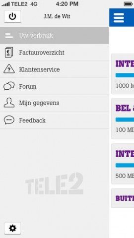 MijnTele2 App iPhone schuifmenu