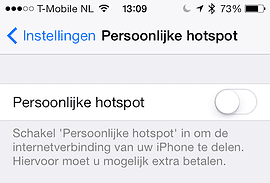 Persoonlijke hotspot iOS 7