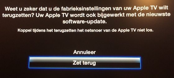 Fabrieksinstellingen van Apple TV terugzetten