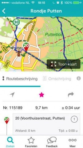 FIetsroute op kaart