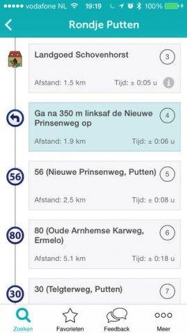 Fietsroute knooppunten op iPhone