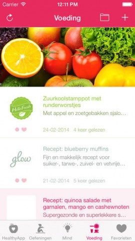 HealthyApp hoofdpagina voeding