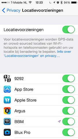 Locatievoorzieningen iOS 7.1 opties