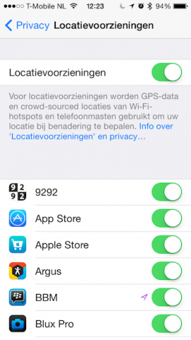 Locatievoorzieningen iOS 7.1 opties