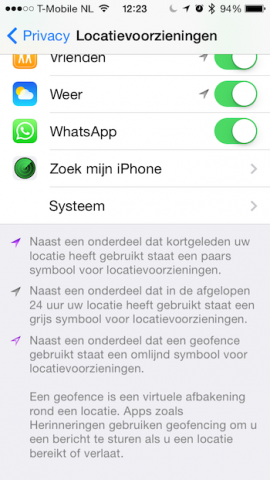 Locatievoorzieningen iOS 7.1 pijltjes