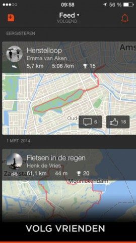 Strava GPS activiteitenfeed