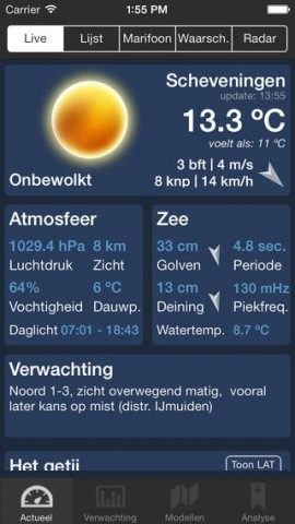 Zeeweer iPhone weersbericht