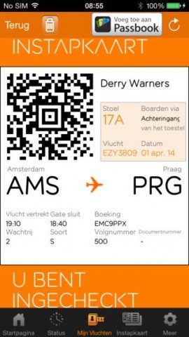 easyJet mobile toevoegen aan passbook