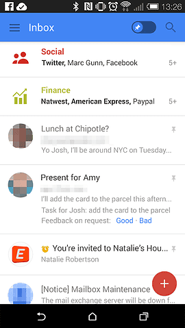 Gmail app pinfunctie screenshot