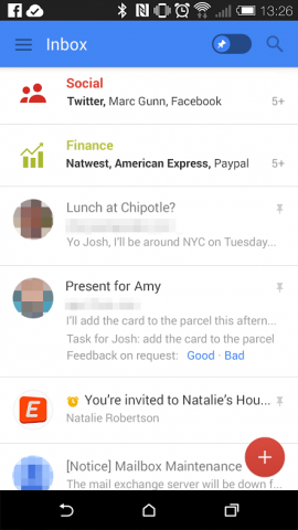 Gmail app pinfunctie screenshot