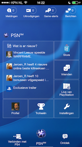 PlayStation App hoofdmenu