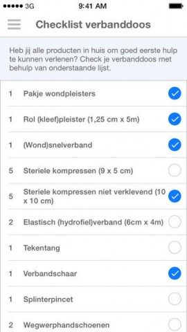 EHBO - Rode Kruis checklist verbanddoos