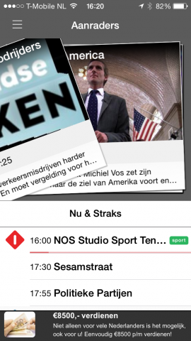 tvgids beginscherm kaarten vegen