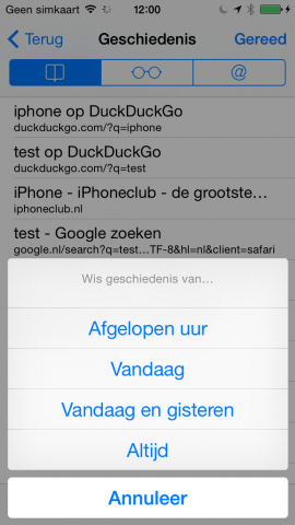 Geschiedenis wissen Safari iOS 8