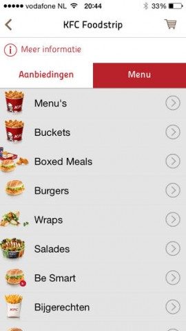 KFC bestellen iPhone menu