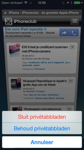 Privétabbladen Safari iOS 8