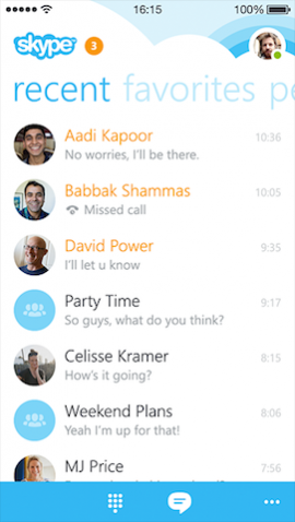 Skype chat overzicht iPhone