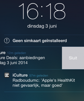 iOS 8 interactieve notificatie opzij