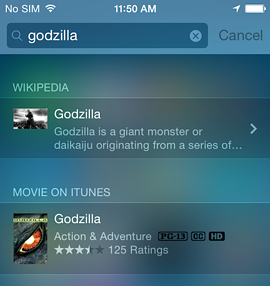 iOS 8 spotlight Godzilla