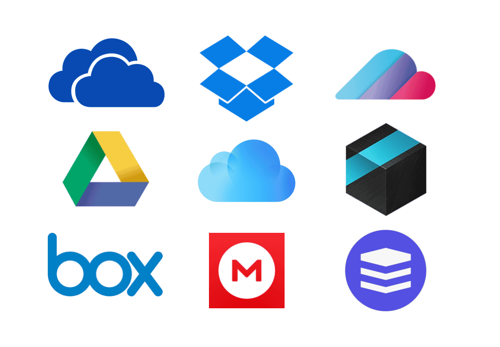 De iconen van clouddiensten.